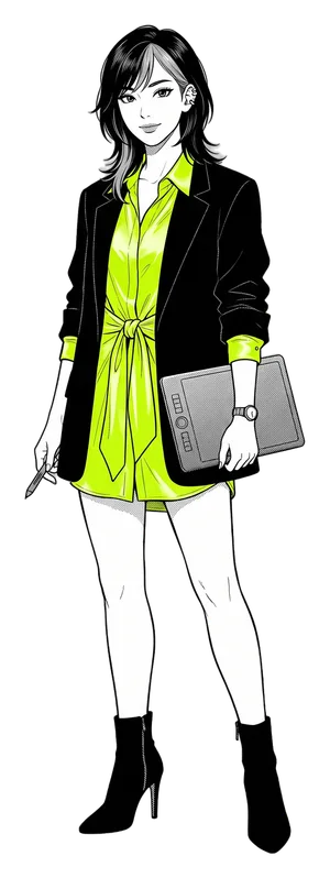A woman with a graphics tablet and stylus