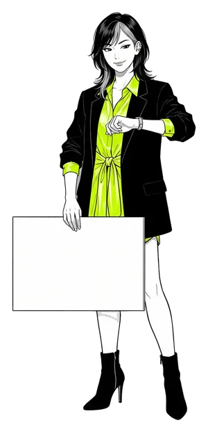 A woman holding a board: Open 24 hours a day