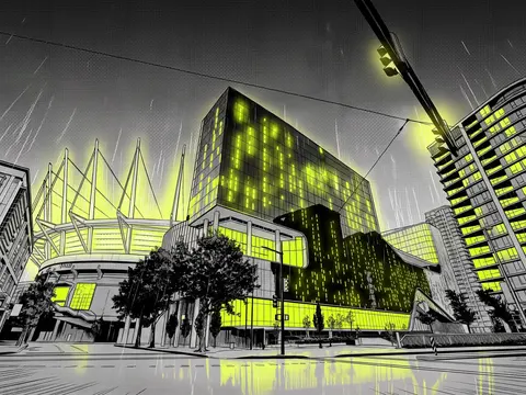 Parq Vancouver and the BC Place masts at night